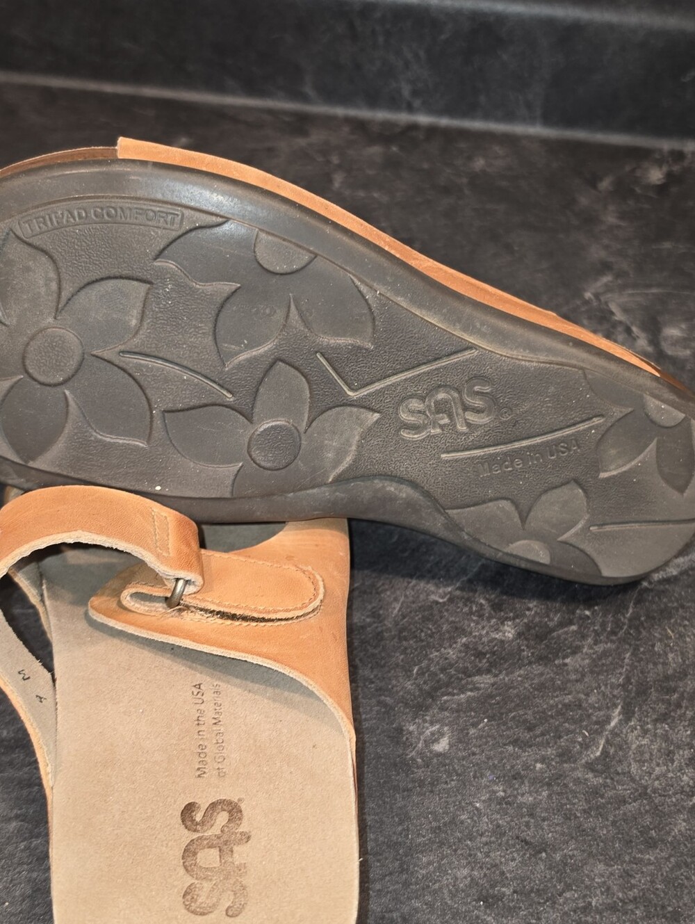 SAS Women’s Size 9 Tan Leather Dual-Strap Slide Sandals - Picture 6 of 7